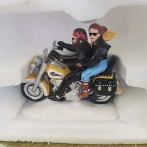 Department 56 Harley 2 for the road yellow bike. New in Box.